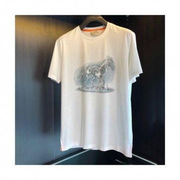 Hermes  Mens Crew-neck Short Sleeved Tshirts White 