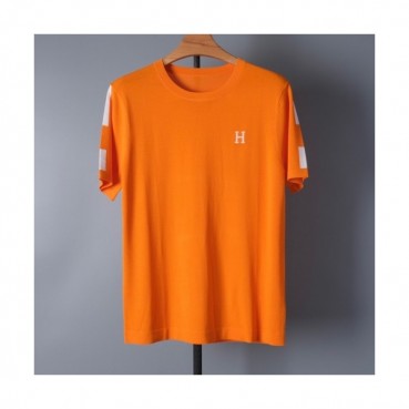 Hermes  Mens Crew-neck Short Sleeved Tshirts Orange 