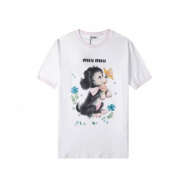 Miumiu Ladies Cotton Short Sleeved Tshirts - 미우미우 2021 여성 코튼 반팔티 Miu0216x Size(s 