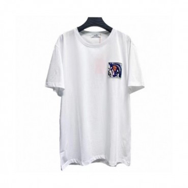 [유니크]Hermes  Mens Crew-neck Short Sleeved Tshirts White 