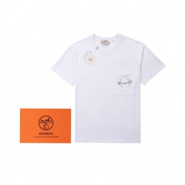 [유니크]Hermes  Mens Crew-neck Short Sleeved Tshirts White 