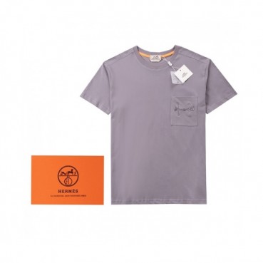 Hermes  Mens Crew-neck Short Sleeved Tshirts Gray 