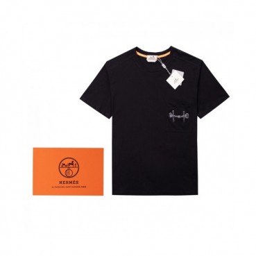 Hermes  Mens Crew-neck Short Sleeved Tshirts Black 