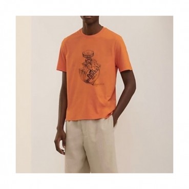 Hermes  Mens Crew-neck Short Sleeved Tshirts Orange 