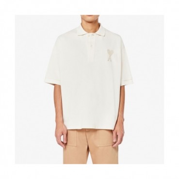 Ami Mm/Wm Casual Cotton Short Sleeved Tshirt Ivory - 아미 2021 남/녀 로고 코튼 캐쥬얼 반팔티 Ami0145x Size(s 