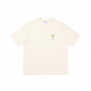 Ami Mm/Wm Casual Cotton Short Sleeved Tshirt Ivory - 아미 2021 남/녀 로고 코튼 캐쥬얼 반팔티 Ami0140x Size(s 
