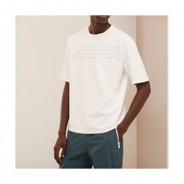 [유니크]Hermes  Mens Crew-neck Short Sleeved Tshirts White 