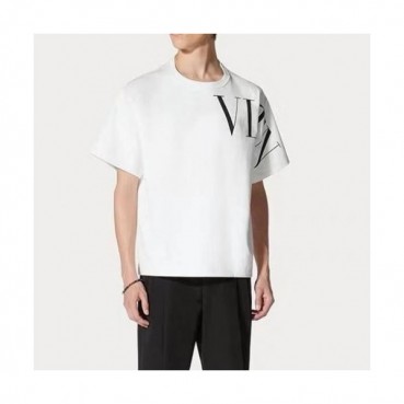 Valentino  Mens Logo Crew-neck Short Sleeved Tshirts White 