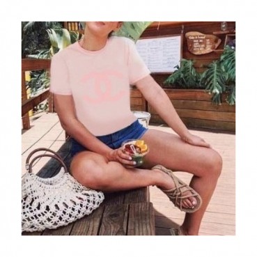 Chanel  Womens 'CC' Logo Cotton Short Sleeved Tshirts Pink - 샤넬 2021 여성 'CC'로고 코튼 반팔티 Cnl0694x Size(s 