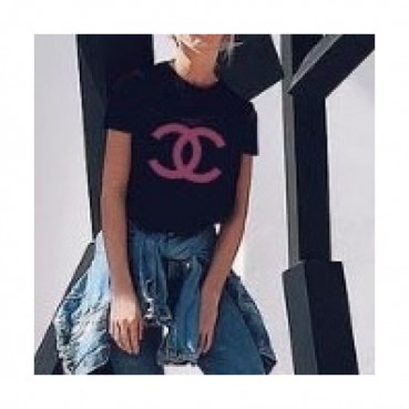 Chanel  Womens 'CC' Logo Cotton Short Sleeved Tshirts Black - 샤넬 2021 여성 'CC'로고 코튼 반팔티 Cnl0692x Size(s 