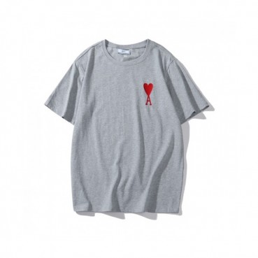 Ami Mm/Wm Casual Cotton Short Sleeved Tshirt Gray - 아미 2021 남/녀 로고 코튼 캐쥬얼 반팔티 Ami0120x Size(m 
