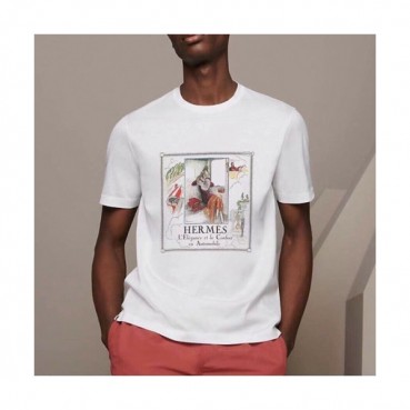 Hermes  Mens Crew-neck Short Sleeved Tshirts White 