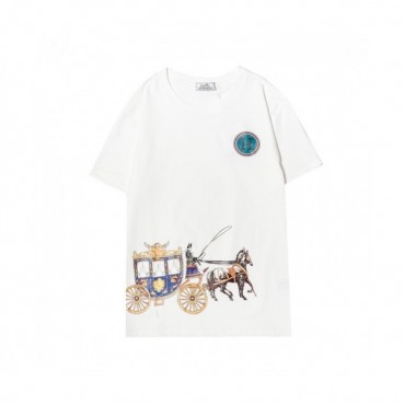 Hermes  Mens Crew-neck Short Sleeved Tshirts White 