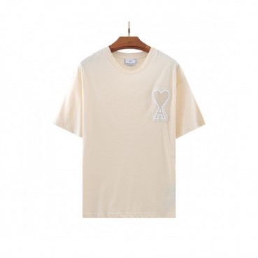 Ami  Mm/Wm Casual Cotton Short Sleeved Tshirt Ivory - 아미 2021 남/녀 로고 코튼 캐쥬얼 반팔티 Ami0113x Size(s 