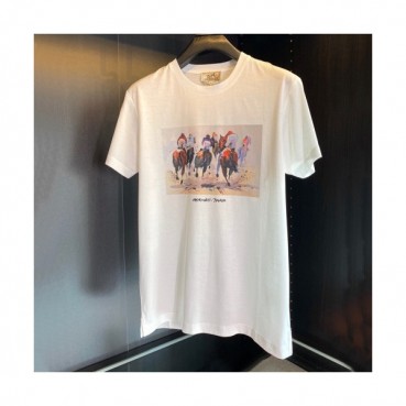 Hermes  Mens Crew-neck Short Sleeved Tshirts White 