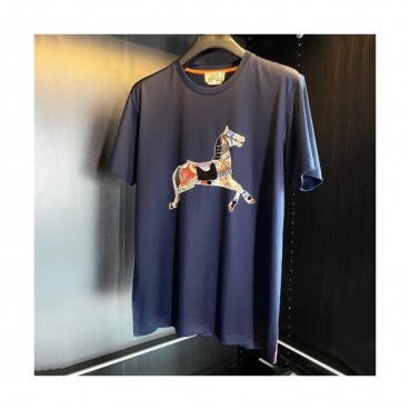 Hermes  Mens Crew-neck Short Sleeved Tshirts Navy 