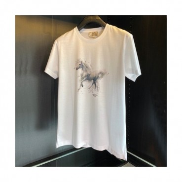 Hermes  Mens Crew-neck Short Sleeved Tshirts White 
