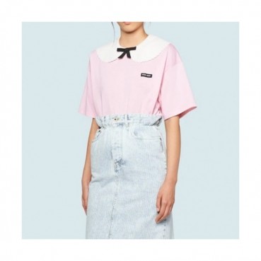 Miumiu Womens Cotton Short Sleeved Tshirt Pink - 미우미우 2021 여성 코튼 반팔티 Miu0215x Size(xs 