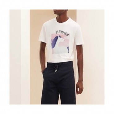 [에르메스]Hermes  Mens Crew-neck Short Sleeved Tshirts White 