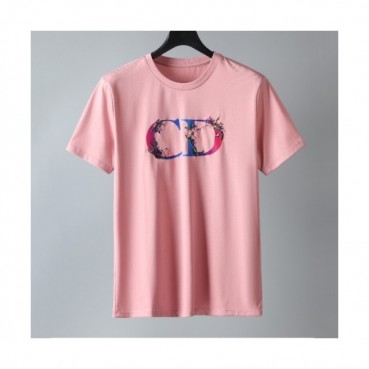 [캐쥬얼]Dior  Mm/Wm Casual Crew-neck Short Sleeved Tshirts Pink 