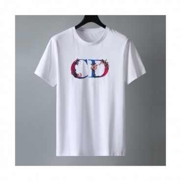 [캐쥬얼]Dior  Mm/Wm Casual Crew-neck Short Sleeved Tshirts White 