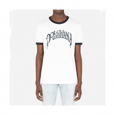 [기획상품]Dolce&Gabbana  Mens Logo Silket Short Sleeved Tshirts White - 돌체앤가바나 2021 남성 로고 실켓 반팔티 Dol0323x Size(m 