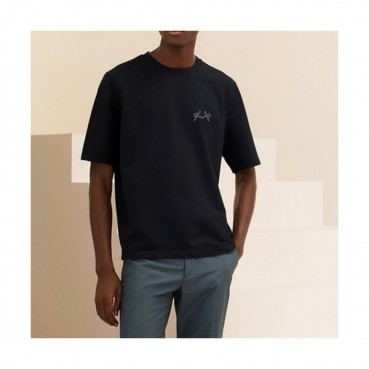 Hermes 2021 Mens Crew-neck Short Sleeved Tshirts Black 