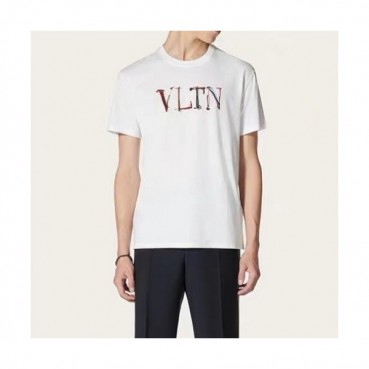 Valentino  Mens Logo Crew-neck Short Sleeved Tshirts White 