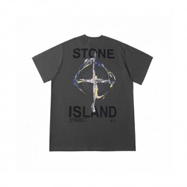 Stone Island 2021 Mens Crew-neck Cotton Short Sleeved Tshirts Gray 
