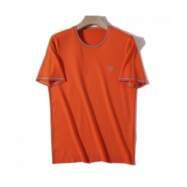 Hermes 2020 Mens Crew-neck Silket Short Sleeved Tshirts 