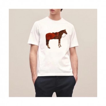 Hermes 2020 Mens Crew-neck Silket Short Sleeved Tshirts 