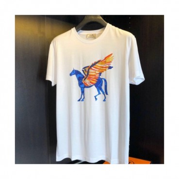 Hermes 2020 Mens Crew-neck Silket Short Sleeved Tshirts 