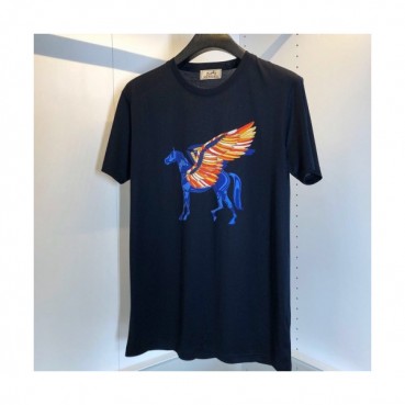 Hermes 2020 Mens Crew-neck Silket Short Sleeved Tshirts 