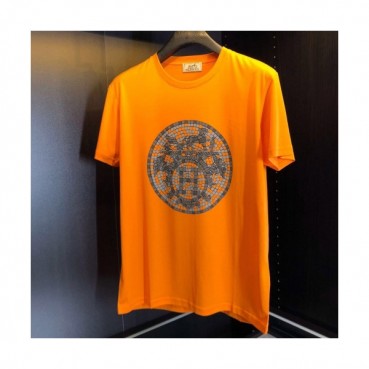 Hermes 2020 Mens Crew-neck Silket Short Sleeved Tshirts 