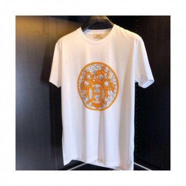 Hermes 2020 Mens Crew-neck Silket Short Sleeved Tshirts 