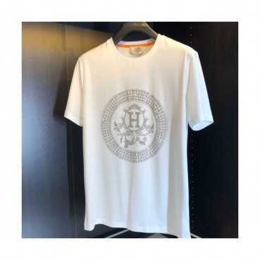 Hermes 2020 Mens Crew-neck Silket Short Sleeved Tshirts 