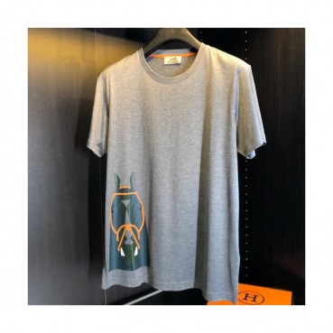 Hermes 2020 Mens Crew-neck Silket Short Sleeved Tshirts 