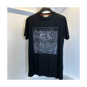 Hermes 2020 Mens Crew-neck Silket Short Sleeved Tshirts 