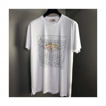Hermes 2020 Mens Crew-neck Silket Short Sleeved Tshirts 