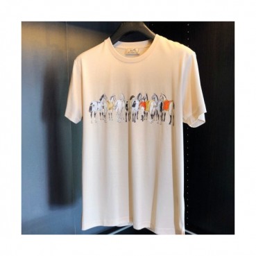 Hermes 2020 Mens Crew-neck Cotton Short Sleeved Tshirts 