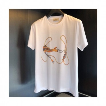 Hermes 2020 Mens Crew-neck Silket Short Sleeved Tshirts 