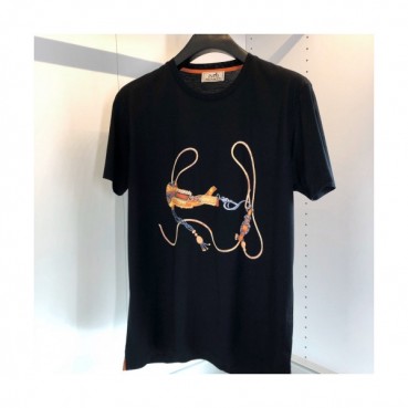 Hermes 2020 Mens Crew-neck Silket Short Sleeved Tshirts 