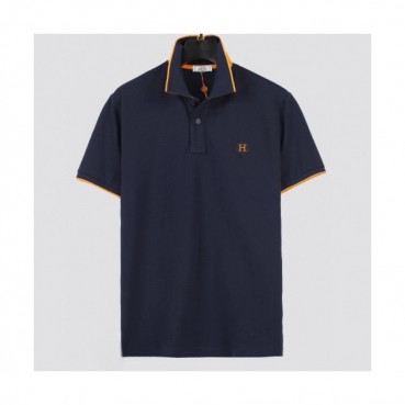 Hermes 2020 Mens Crew-neck Silket Short Sleeved Polo Tshirts 