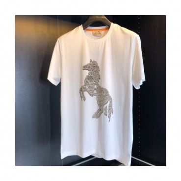 Hermes 2020 Mens Crew-neck Silket Short Sleeved Tshirts 