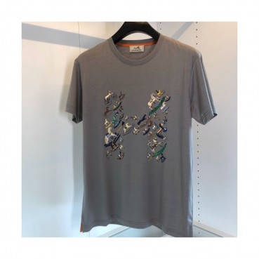Hermes 2020 Mens Crew-neck Silket Short Sleeved Tshirts 