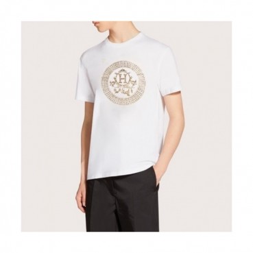 Hermes 2020 Mens Crew-neck Silket Short Sleeved Tshirts 