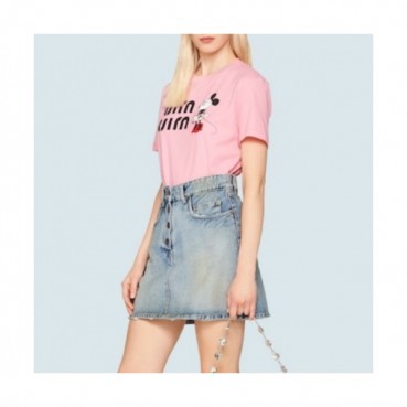 [미우미우]Miumiu 2020 Ladies Cotton Short Sleeved Tshirt - 미우미우 2020 여성 코튼 반팔티 Miu0181x.Size(s 