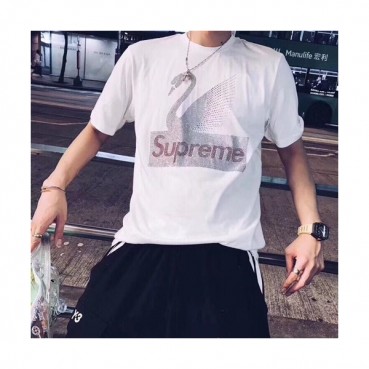 SUPREME& SWAROVSKI 2019 Mens Logo Cotton Short Sleeved Tshirt - 슈프림&스와로브스키 남성 로고 코튼 반팔티 supts0001.Size(xs 