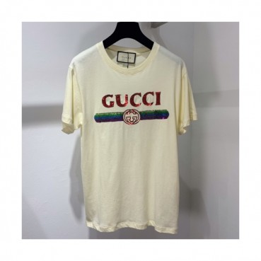 Gucci 2019 Mm/Wm Glitter Logo Cotton Short Sleeved Clothes - 구찌 남자 글리터 로고 코튼 반팔티 Guc0393x.Size(xs 