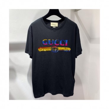 Gucci 2019 Mm/Wm Glitter Logo Cotton Short Sleeved Clothes - 구찌 남자 글리터 로고 코튼 반팔티 Guc0391x.Size(xs 